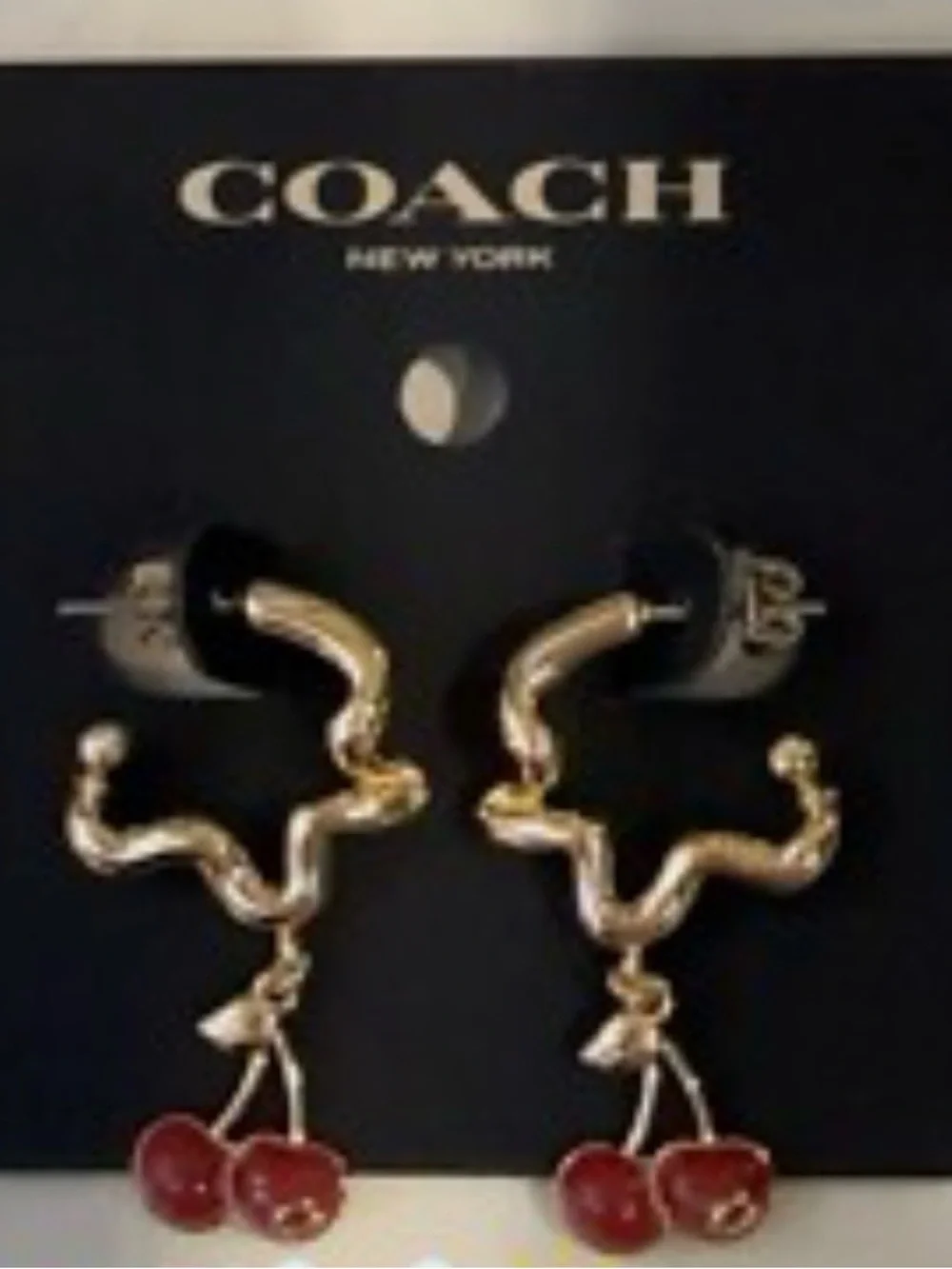 Coach Cherry Wavy Huggie Earrings NWT - Picture 6 of 13
